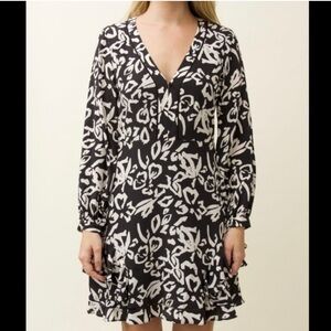 Tanya Taylor Black and White Silk Print Dress